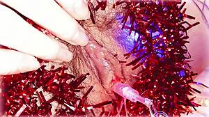 Exclusive Xmas pussy party with hairy and natural clitoris in high definition