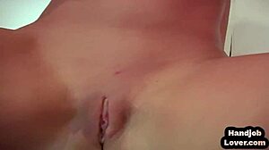 Close-up view of a babe's titty fuck and dick wanking