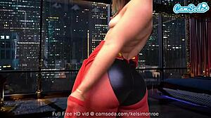 Voluptuous camgirl Kelsi Monroes Hot Elastigirl cosplay på Sybian